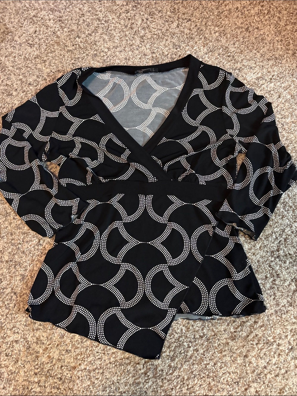 AGB Black Wrap Tunic with White Circle Dot Print